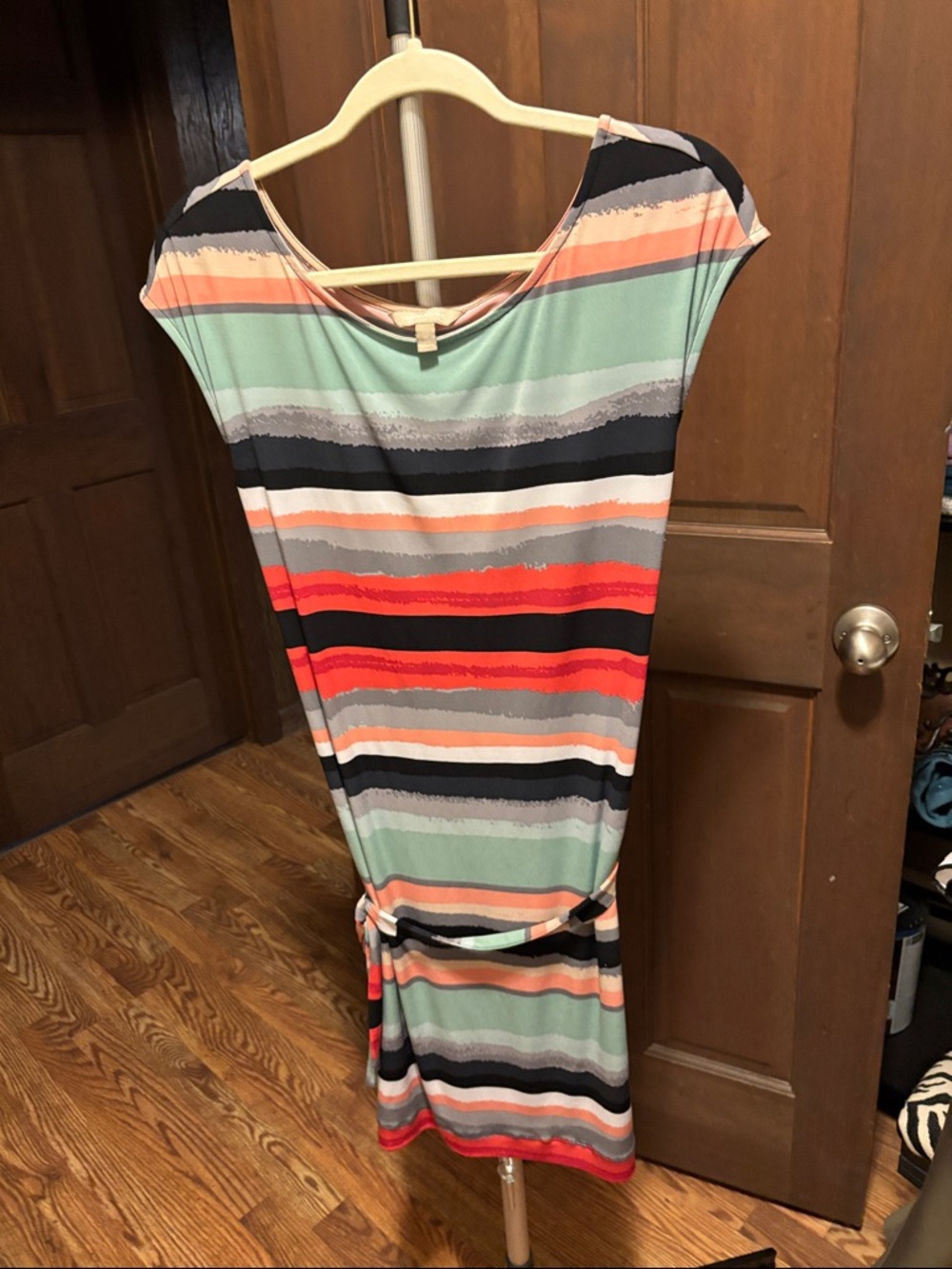 Banana Republic Striped Midi Dress in Coral, Mint, Black & Gray